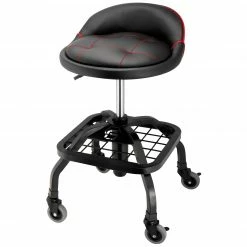 Powerbuilt 330-LBS Padded Rolling Shop Seat with Lumbar Support - 240338