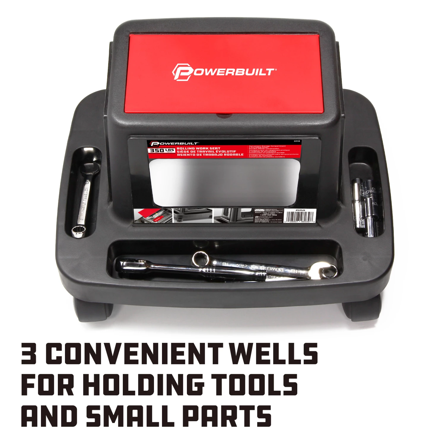 Powerbuilt Sturdy Heavy Duty Injection Rolling Storage Tray Work Seat - 620526 5 Powerbuilt Sturdy Heavy Duty Injection Rolling Storage Tray Work Seat - 620526 - Image 5