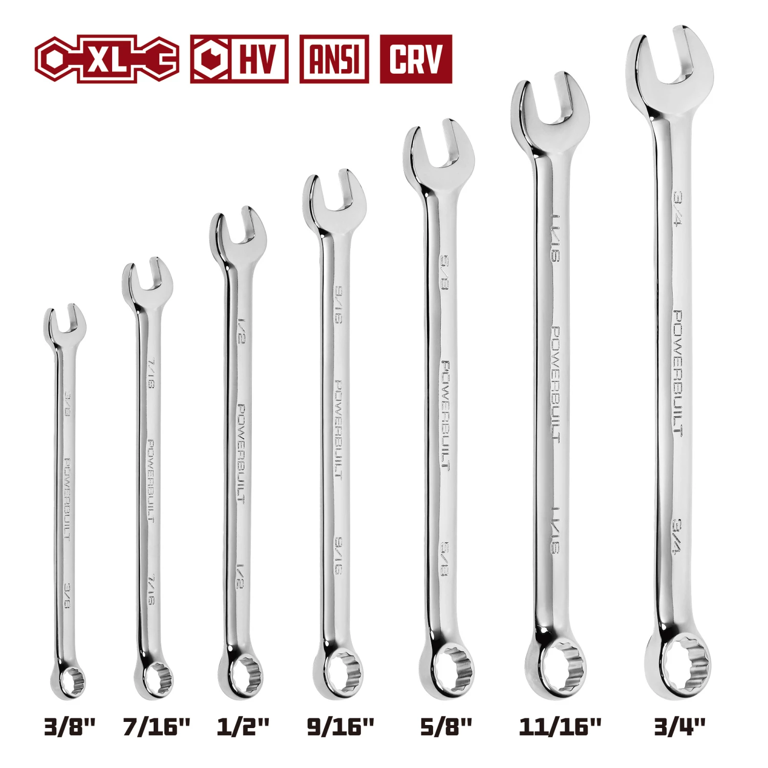 Powerbuilt 7 Piece SAE Long Pattern Combination Wrench Set - 640436 5 Powerbuilt 7 Piece SAE Long Pattern Combination Wrench Set - 640436 - Image 5