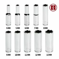 Powerbuilt 10 Piece 1/4 Inch Drive Metric 6 Point Deep Socket Set - 640538 -Powerbuilt Tools Store Online 640538 02