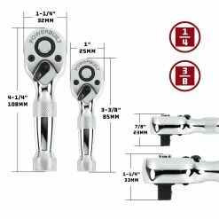 Powerbuilt 2 Piece 1/4 Inch and 3/8 Inch Drive 72 Tooth Stubby Ratchet Set - 640927 -Powerbuilt Tools Store Online 640927 02