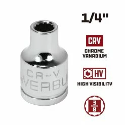 Powerbuilt 3/8 Inch Drive x 1/4 Inch 12 Point Shallow Socket - 641000 -Powerbuilt Tools Store Online 641000 1 4 02