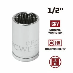 Powerbuilt 3/8 Inch Drive x 1/2 Inch 12 Point Shallow Socket - 641004 -Powerbuilt Tools Store Online 641004 1 2 02