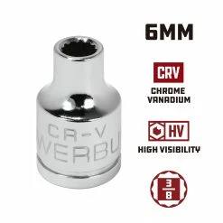 Powerbuilt 3/8 Inch Drive x 6 MM 12 Point Shallow Socket - 641011 -Powerbuilt Tools Store Online 641011 6mm 02