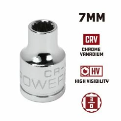 Powerbuilt 3/8 Inch Drive x 7 MM 12 Point Shallow Socket - 641012 -Powerbuilt Tools Store Online 641012 7mm 02