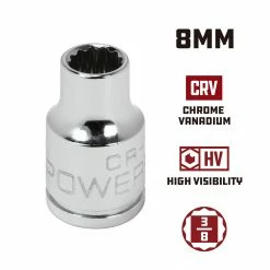 Powerbuilt 3/8 Inch Drive x 8 MM 12 Point Shallow Socket - 641013 -Powerbuilt Tools Store Online 641013 8mm 02