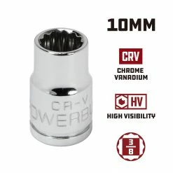 Powerbuilt 3/8 Inch Drive x 10 MM 12 Point Shallow Socket - 641015 -Powerbuilt Tools Store Online 641015 10mm 02