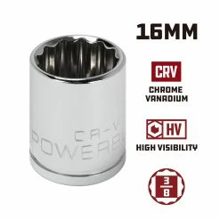 Powerbuilt 3/8 Inch Drive x 16 MM 12 Point Shallow Socket - 641021 -Powerbuilt Tools Store Online 641021 16mm 02