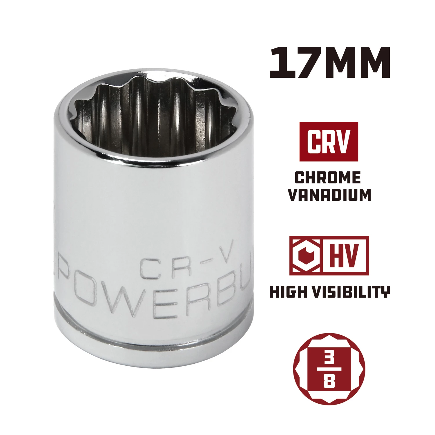 Powerbuilt 3/8 Inch Drive x 17 MM 12 Point Shallow Socket - 641022 5 Powerbuilt 3/8 Inch Drive x 17 MM 12 Point Shallow Socket - 641022 - Image 5