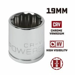 Powerbuilt 3/8 Inch Drive x 19 MM 12 Point Shallow Socket - 641024 -Powerbuilt Tools Store Online 641024 19mm 02