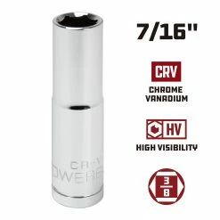 Powerbuilt 3/8 Inch Drive x 7/16 Inch 6 Point Deep Socket - 641201 -Powerbuilt Tools Store Online 641201 7 16 02