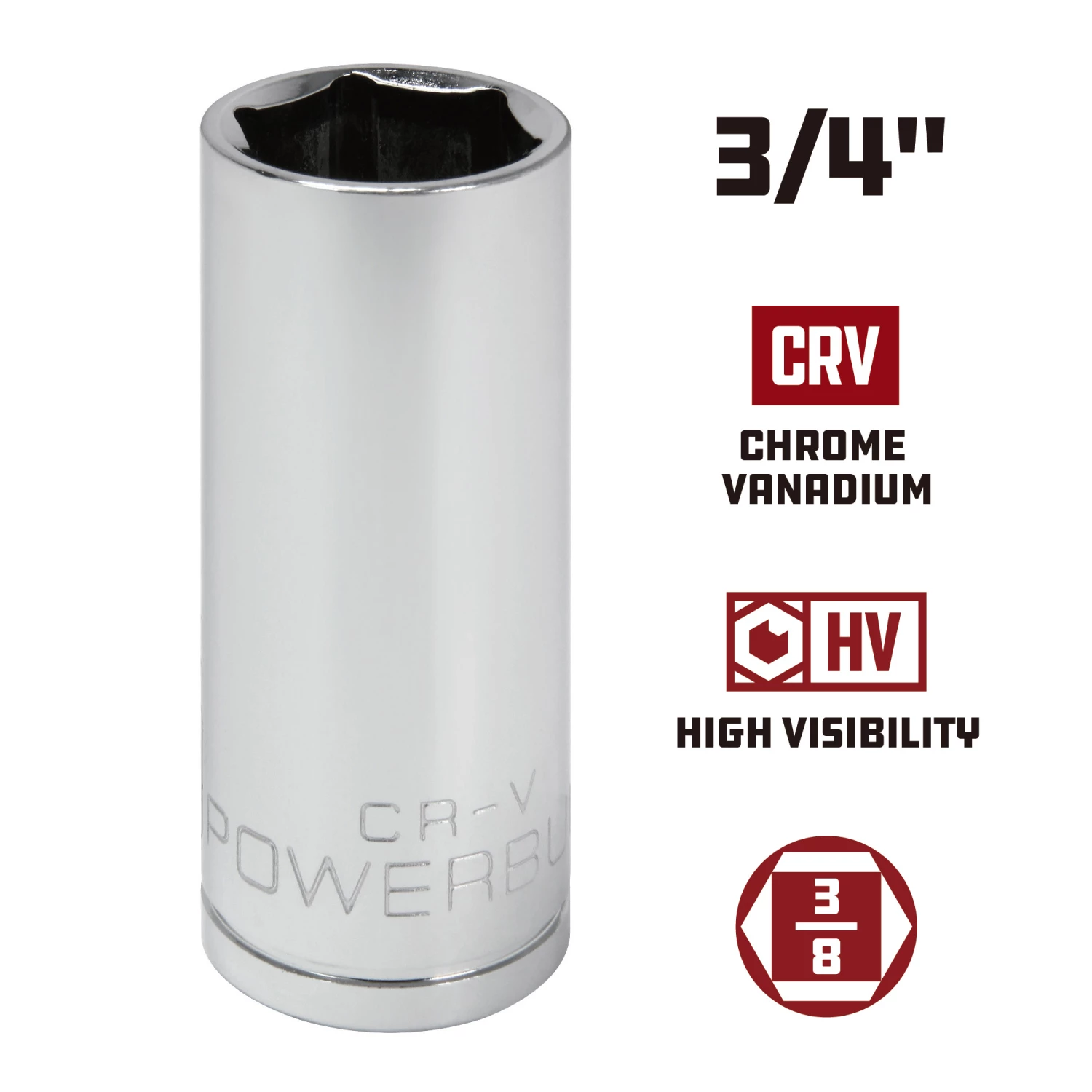 Powerbuilt 3/8 Inch Drive x 3/4 Inch 6 Point Deep Socket - 641206 5 Powerbuilt 3/8 Inch Drive x 3/4 Inch 6 Point Deep Socket - 641206 - Image 5