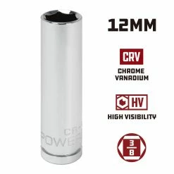 Powerbuilt 3/8 Inch Drive x 12 MM 6 Point Deep Socket - 641212 -Powerbuilt Tools Store Online 641212 12mm 02