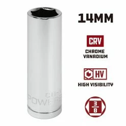 Powerbuilt 3/8 Inch Drive x 14 MM 6 Point Deep Socket - 641214 -Powerbuilt Tools Store Online 641214 14mm 02