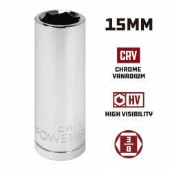 Powerbuilt 3/8 Inch Drive x 15 MM 6 Point Deep Socket - 641215 -Powerbuilt Tools Store Online 641215 15mm 02