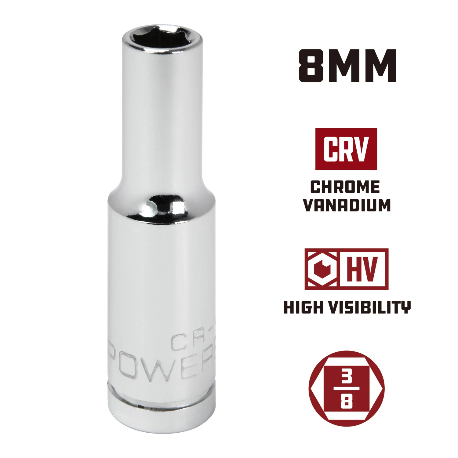 Powerbuilt 3/8 Inch Drive x 8 MM 6 Point Deep Socket - 641319 5 Powerbuilt 3/8 Inch Drive x 8 MM 6 Point Deep Socket - 641319 - Image 5