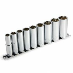 Powerbuilt 9 Pc. 3/8 in. Drive Deep Wall SAE Socket Set, Socket Rail - 641717