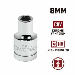 Powerbuilt 1/2 Inch Drive x 8 MM 12 Point Shallow Socket - 641763 -Powerbuilt Tools Store Online 641763 8mm 02