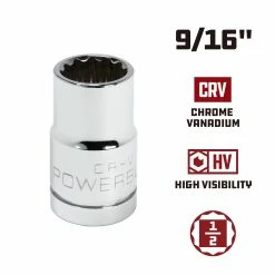 Powerbuilt 1/2 Inch Drive x 9/16 Inch 12 Point Shallow Socket - 642001 -Powerbuilt Tools Store Online 642001 9 16 02