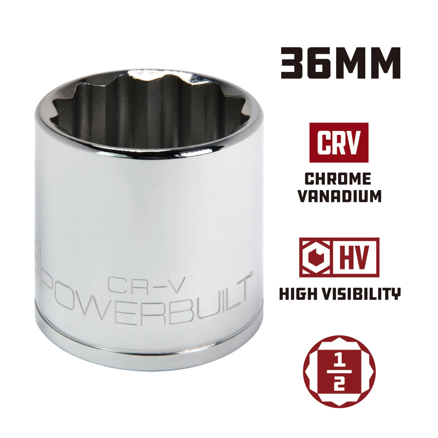 Powerbuilt 1/2 Inch Drive x 36 MM 12 Point Shallow Socket - 642028 2 Powerbuilt 1/2 Inch Drive x 36 MM 12 Point Shallow Socket - 642028 - Image 2