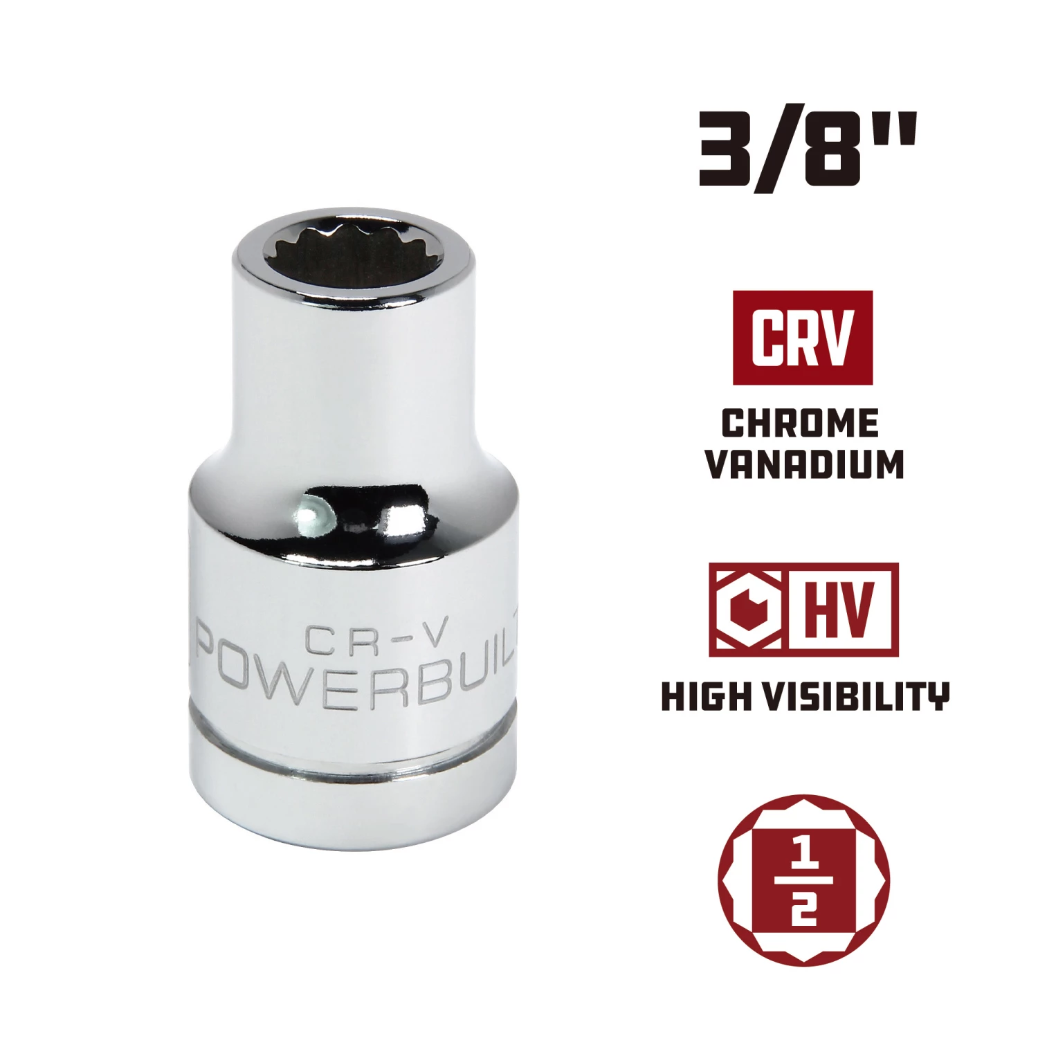 Powerbuilt 1/2 Inch Drive x 3/8 Inch 12 Point Shallow Socket - 642038 2 Powerbuilt 1/2 Inch Drive x 3/8 Inch 12 Point Shallow Socket - 642038 - Image 2