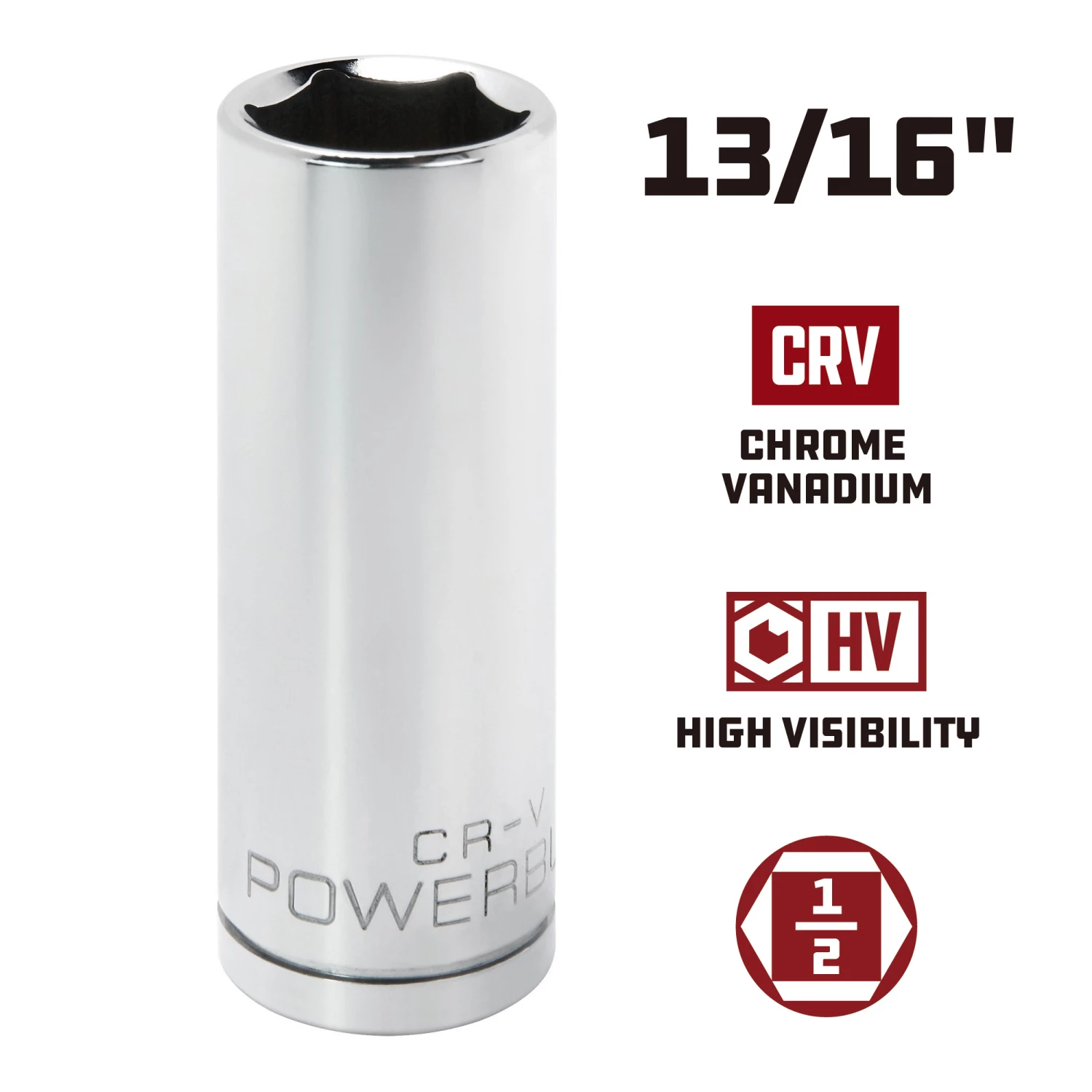 Powerbuilt 1/2 Inch Drive x 13/16 Inch 6 Point Deep Socket - 642204 5 Powerbuilt 1/2 Inch Drive x 13/16 Inch 6 Point Deep Socket - 642204 - Image 5