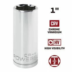 Powerbuilt 1/2 Inch Drive x 1 Inch 6 Point Deep Socket - 642207 -Powerbuilt Tools Store Online 642207 1 02