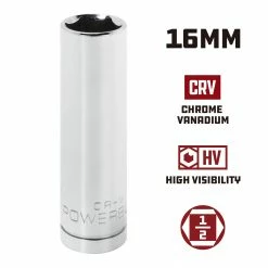 Powerbuilt 1/2 Inch Drive x 16 MM 6 Point Deep Socket - 642210 9 Powerbuilt 1/2 Inch Drive x 16 MM 6 Point Deep Socket - 642210 -Powerbuilt Tools Store Online 642210 16mm 02