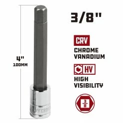 Powerbuilt 3/8 in. Drive X 3/8 in. Extra Long Hex Bit Socket, 4 in. Long -Powerbuilt Tools Store Online 642330 3 8 02