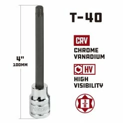 Powerbuilt 3/8 in. Drive X T-40 Extra Long Hex Bit Socket, 4 in. Long - 642335 -Powerbuilt Tools Store Online 642335 t40 02