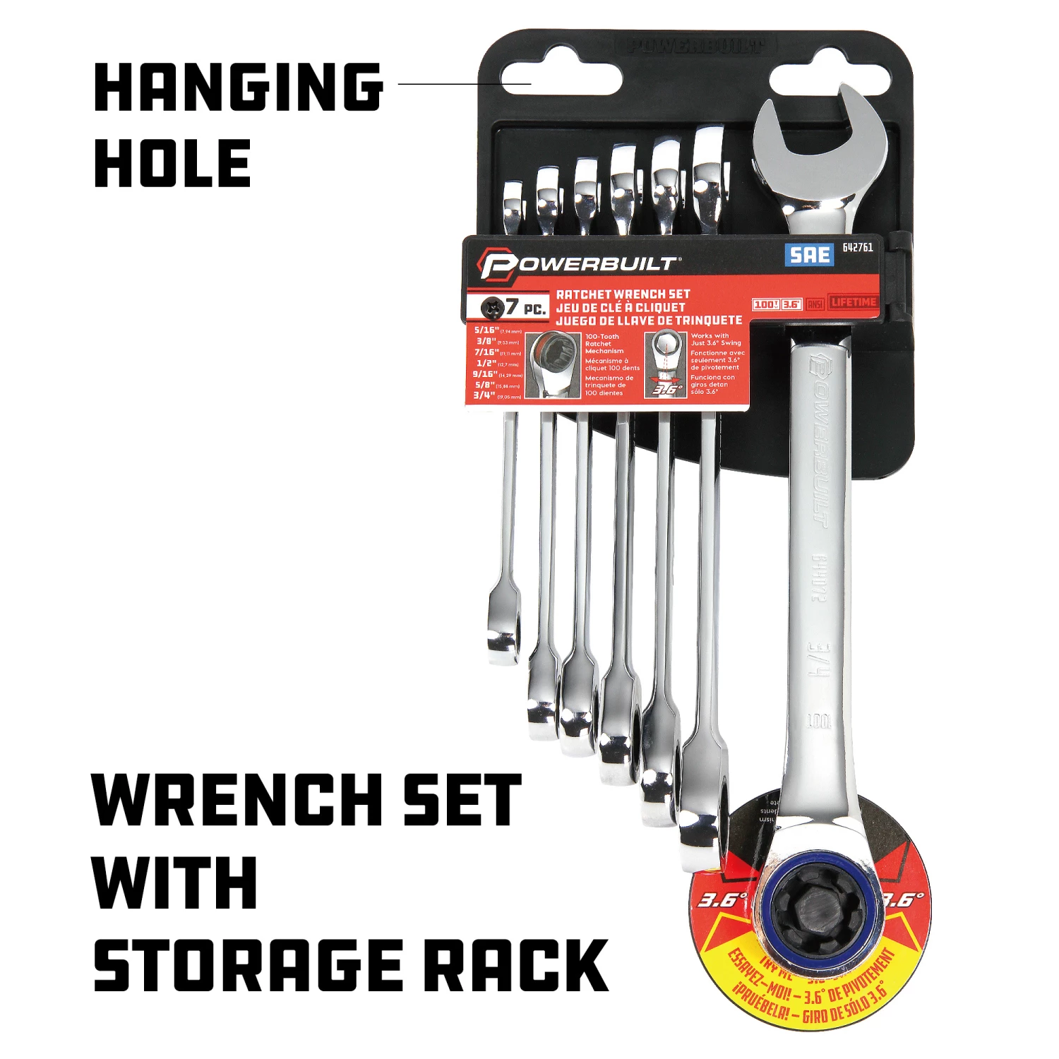 Powerbuilt 7 Piece SAE 100 Tooth Ratcheting Wrench Set - 642761 3 Powerbuilt 7 Piece SAE 100 Tooth Ratcheting Wrench Set - 642761 - Image 3