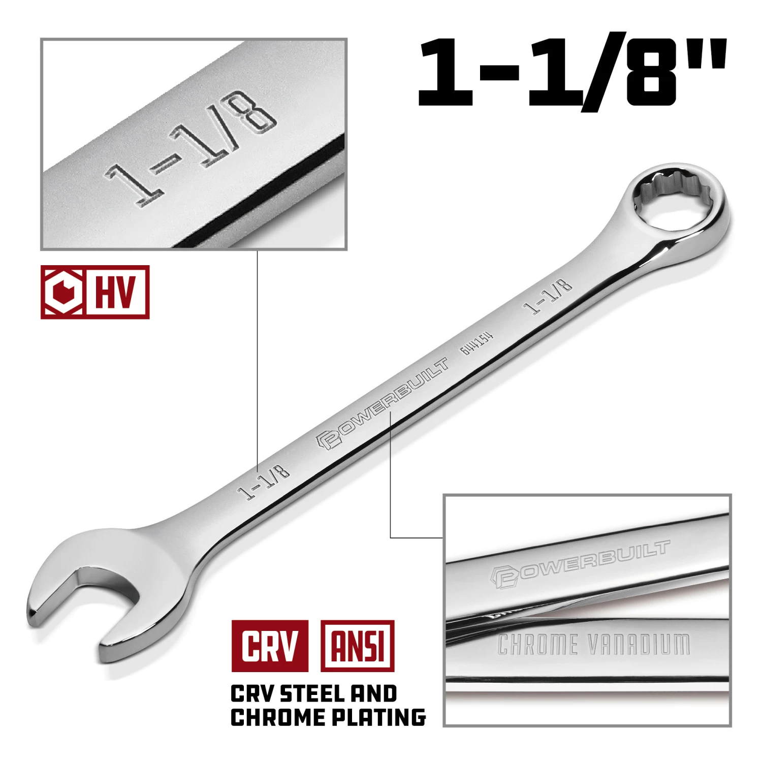 Powerbuilt 1-1/8 Inch Fully Polished SAE Combination Wrench - 644154 5 Powerbuilt 1-1/8 Inch Fully Polished SAE Combination Wrench - 644154 - Image 5