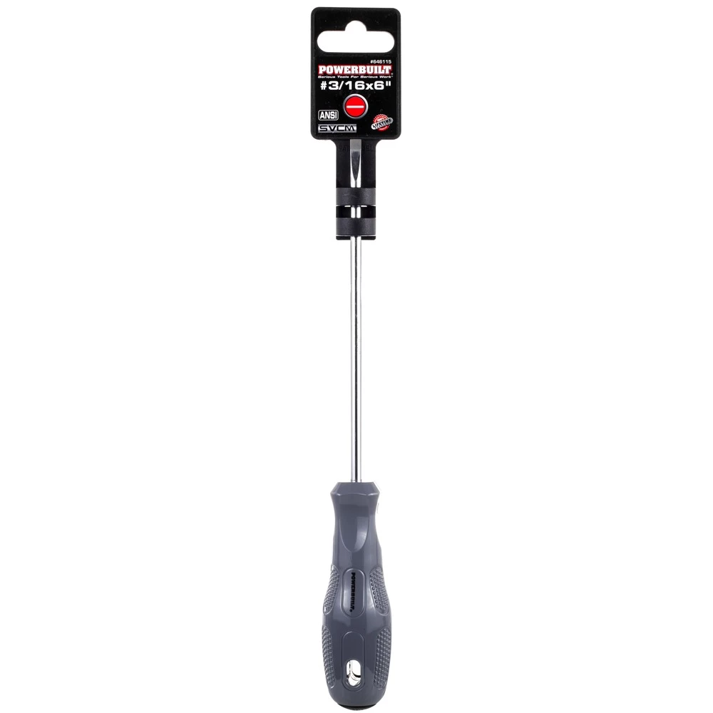 Powerbuilt 3/16 x 6 Inch Slotted Screwdriver with Acetate Handle - 646115 2 Powerbuilt 3/16 x 6 Inch Slotted Screwdriver with Acetate Handle - 646115 - Image 2