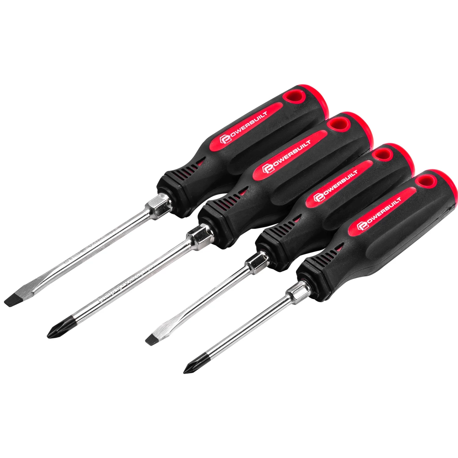 Powerbuilt 4 Piece Screwdriver Set with Double Injection Handles - 646182 1 Powerbuilt 4 Piece Screwdriver Set with Double Injection Handles - 646182