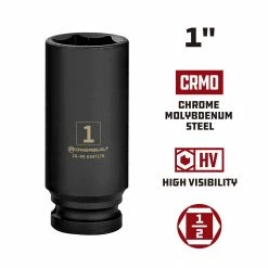 Powerbuilt 1/2 Inch Drive x 1 Inch 6 Point Deep Impact Socket - 647178 -Powerbuilt Tools Store Online 647178 120in 02