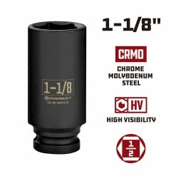 Powerbuilt 1/2 Inch Drive x 1-1/8 Inch 6 Point Deep Impact Socket - 647179 7 Powerbuilt 1/2 Inch Drive x 1-1/8 Inch 6 Point Deep Impact Socket - 647179 -Powerbuilt Tools Store Online 647179 1 1 820in 02