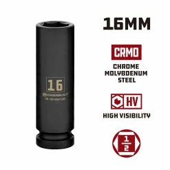 Powerbuilt 1/2 Inch Drive x 16 MM 6 Point Deep Impact Socket - 647185 9 Powerbuilt 1/2 Inch Drive x 16 MM 6 Point Deep Impact Socket - 647185 -Powerbuilt Tools Store Online 647185 16mm 02