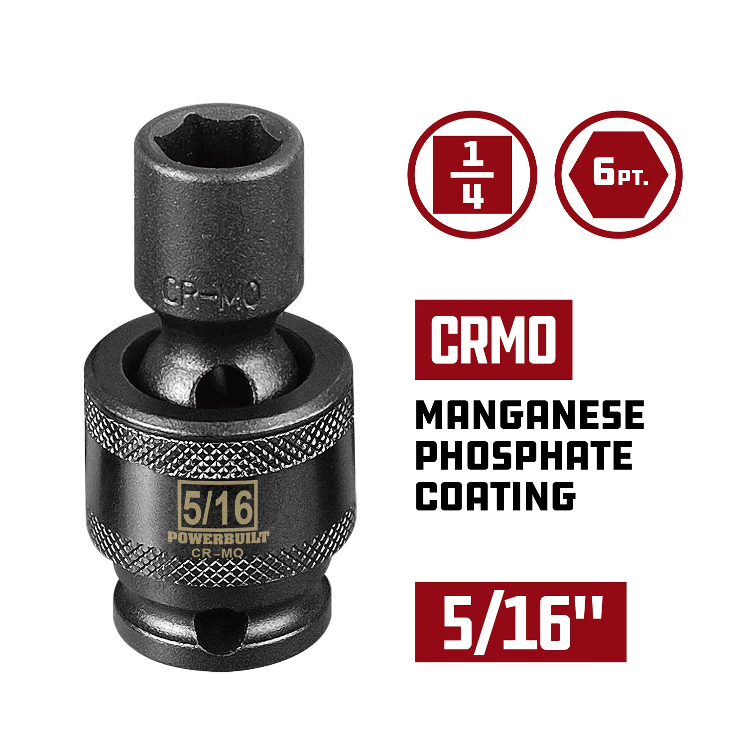 Powerbuilt 1/4" Drive 5/16" 6 Pt Universal Impact Socket - 647211 2 Powerbuilt 1/4" Drive 5/16" 6 Pt Universal Impact Socket - 647211 - Image 2