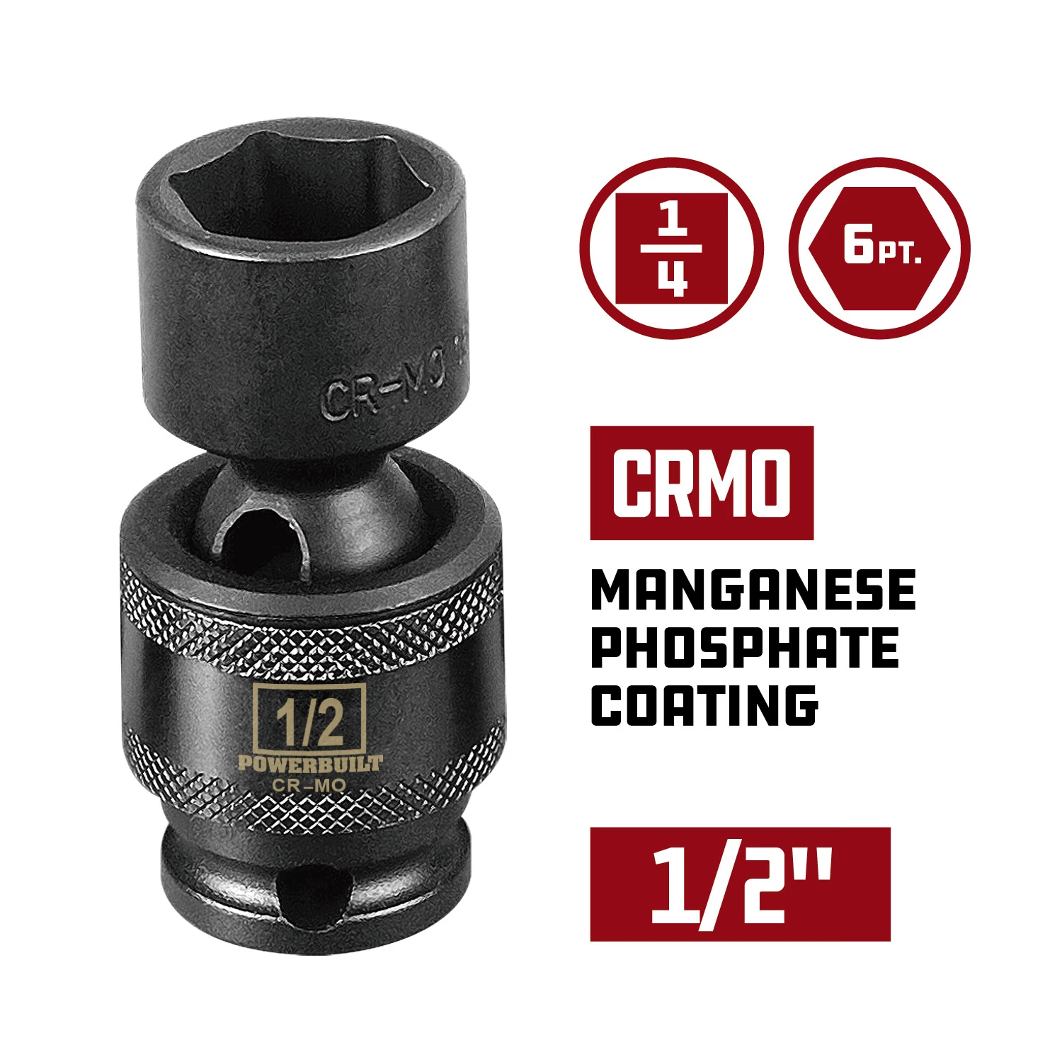 Powerbuilt 1/4" Drive 1/2" Universal Impact 6 Pt Socket - 647214 2 Powerbuilt 1/4" Drive 1/2" Universal Impact 6 Pt Socket - 647214 - Image 2