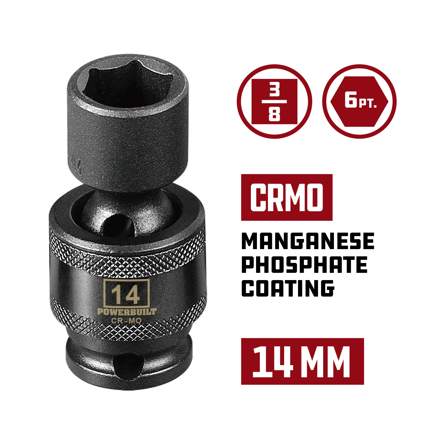 Powerbuilt 3/8" Drive 6 Pt. Metric Universal Impact Socket 14mm - 647226 2 Powerbuilt 3/8" Drive 6 Pt. Metric Universal Impact Socket 14mm - 647226 - Image 2