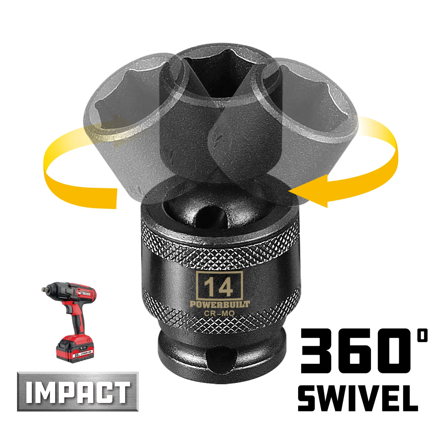 Powerbuilt 3/8" Drive 6 Pt. Metric Universal Impact Socket 14mm - 647226 3 Powerbuilt 3/8" Drive 6 Pt. Metric Universal Impact Socket 14mm - 647226 - Image 3