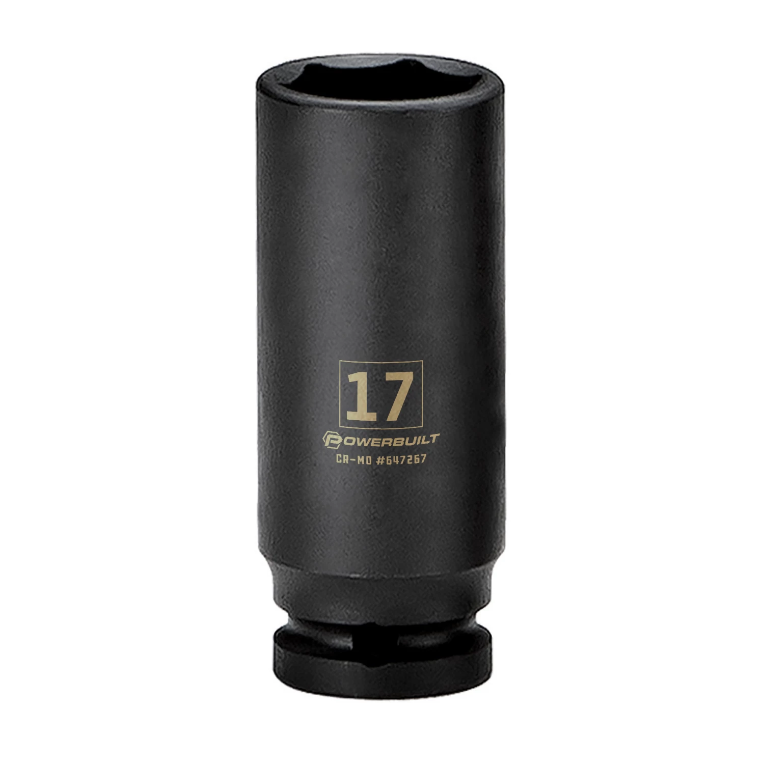 Powerbuilt 3/8 in. Drive x 17 mm 6 Point Deep Well Impact Socket - 647267 1 Powerbuilt 3/8 in. Drive x 17 mm 6 Point Deep Well Impact Socket - 647267