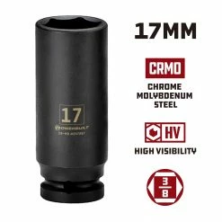 Powerbuilt 3/8 in. Drive x 17 mm 6 Point Deep Well Impact Socket - 647267 9 Powerbuilt 3/8 in. Drive x 17 mm 6 Point Deep Well Impact Socket - 647267 -Powerbuilt Tools Store Online 647267 17mm 02