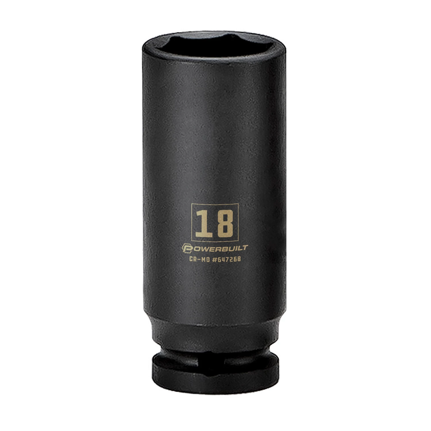 Powerbuilt 3/8 in. Drive x 18 mm 6 Point Deep Well Impact Socket - 647268 1 Powerbuilt 3/8 in. Drive x 18 mm 6 Point Deep Well Impact Socket - 647268