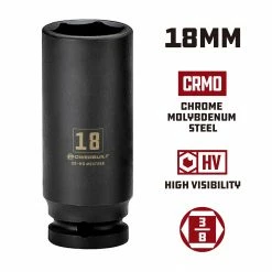 Powerbuilt 3/8 in. Drive x 18 mm 6 Point Deep Well Impact Socket - 647268 9 Powerbuilt 3/8 in. Drive x 18 mm 6 Point Deep Well Impact Socket - 647268 -Powerbuilt Tools Store Online 647268 18mm 02