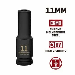 Powerbuilt 1/2 Inch Drive x 11 MM 6 Point Deep Impact Socket - 647289 -Powerbuilt Tools Store Online 647289 11mm 02