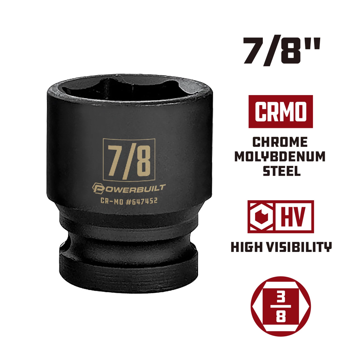 Powerbuilt 3/8 Inch Drive 7/8 Inch Impact Socket - 647452 3 Powerbuilt 3/8 Inch Drive 7/8 Inch Impact Socket - 647452 - Image 3