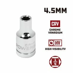 Powerbuilt 1/4 Inch Drive x 4.5 MM 6 Point Shallow Socket - 648004 -Powerbuilt Tools Store Online 648004 4.5mm 02