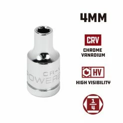 Powerbuilt 1/4 Inch Drive x 4 MM 6 Point Shallow Socket - 648280 -Powerbuilt Tools Store Online 648280 4mm 02