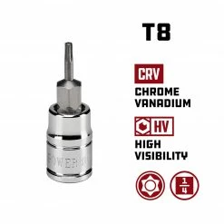Powerbuilt 1/4 Inch Drive T-8 Tamper Proof Star Bit Socket - 648453 -Powerbuilt Tools Store Online 648453 02